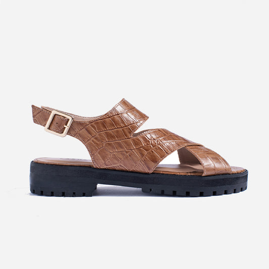 Sandália Bridge Croco Caramel