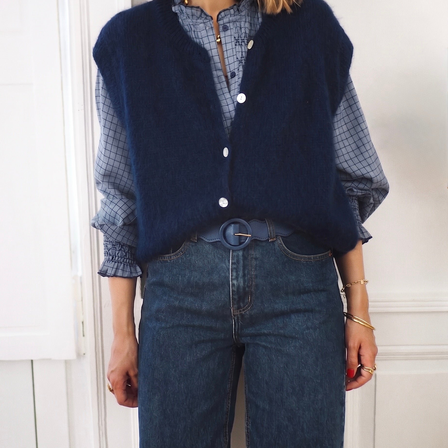 Cinto de Couro Wavy Blue Navy