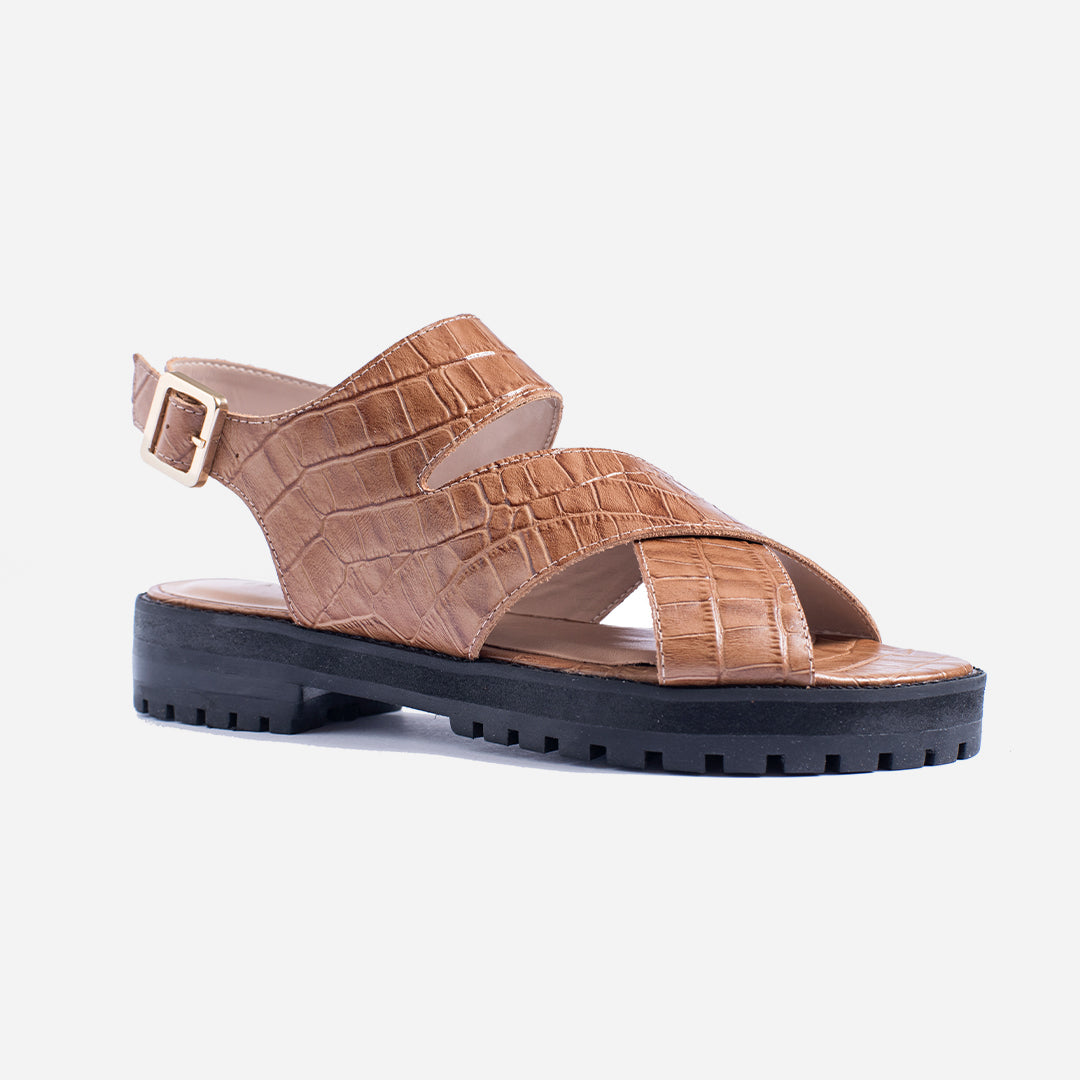 Sandália Bridge Croco Caramel
