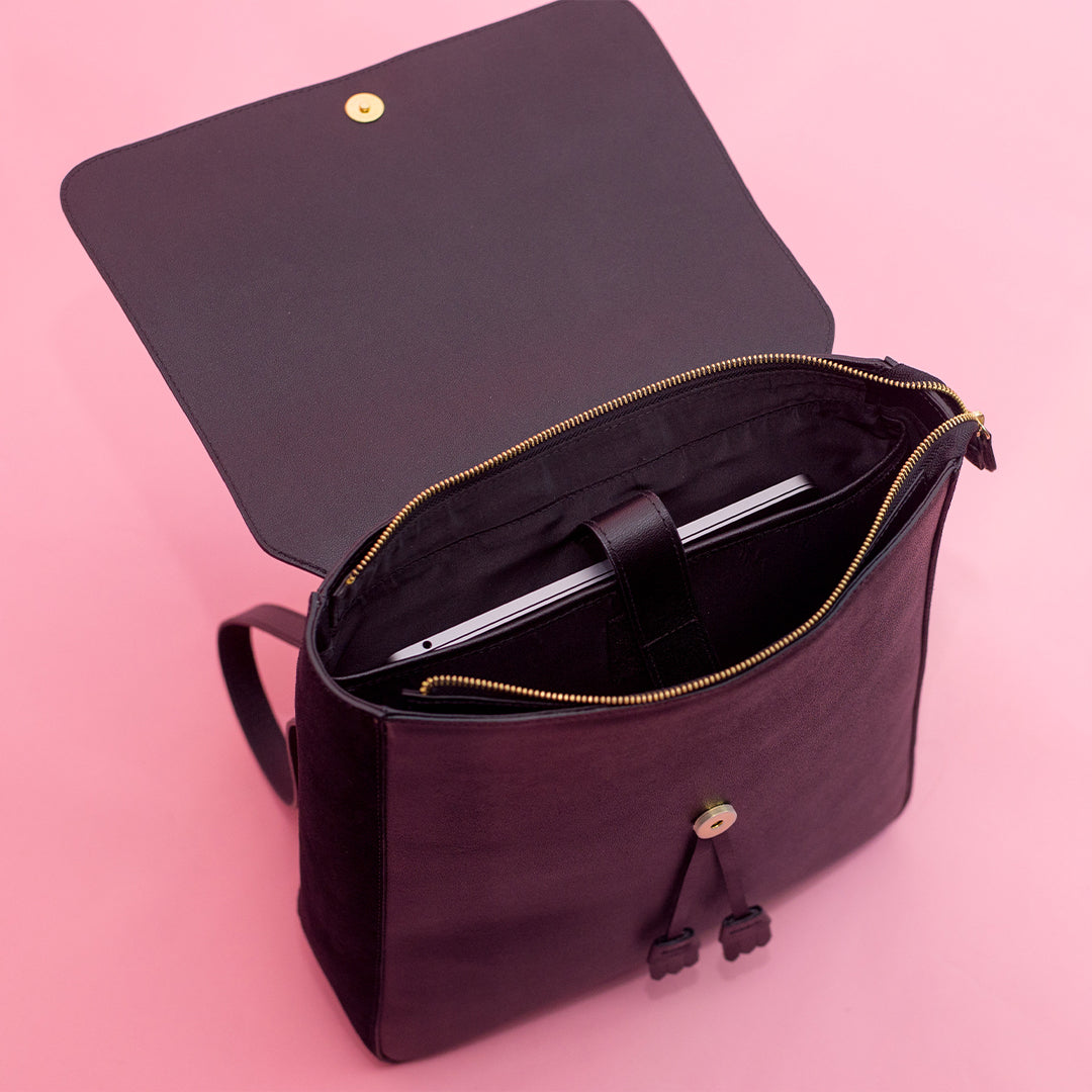 Mochila Grande de Couro Manhattan Black