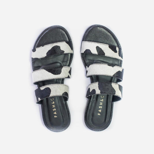 Rasteira Slip Animal Print Vaca