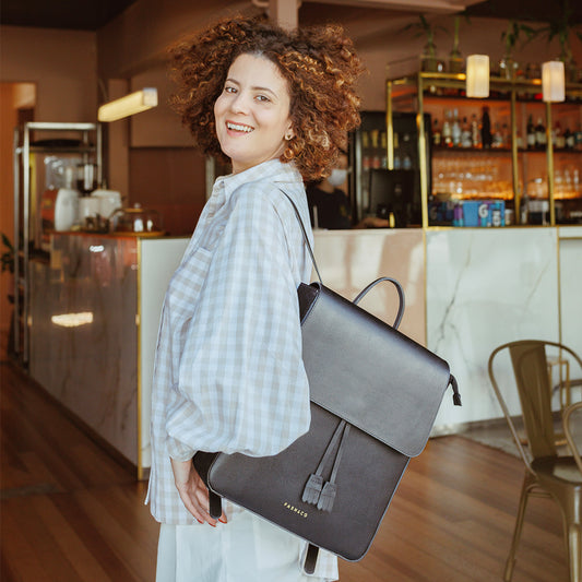 Mochila Grande de Couro Manhattan Black