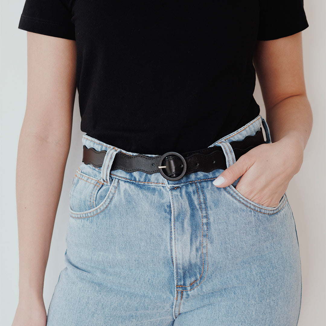 Cinto de Couro Wavy Black