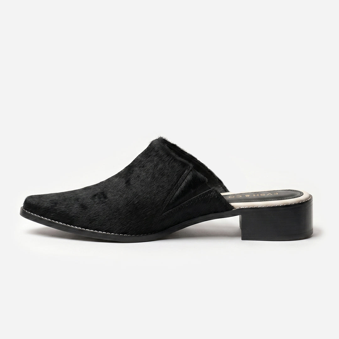 Mule Mary Couro Pelo Black