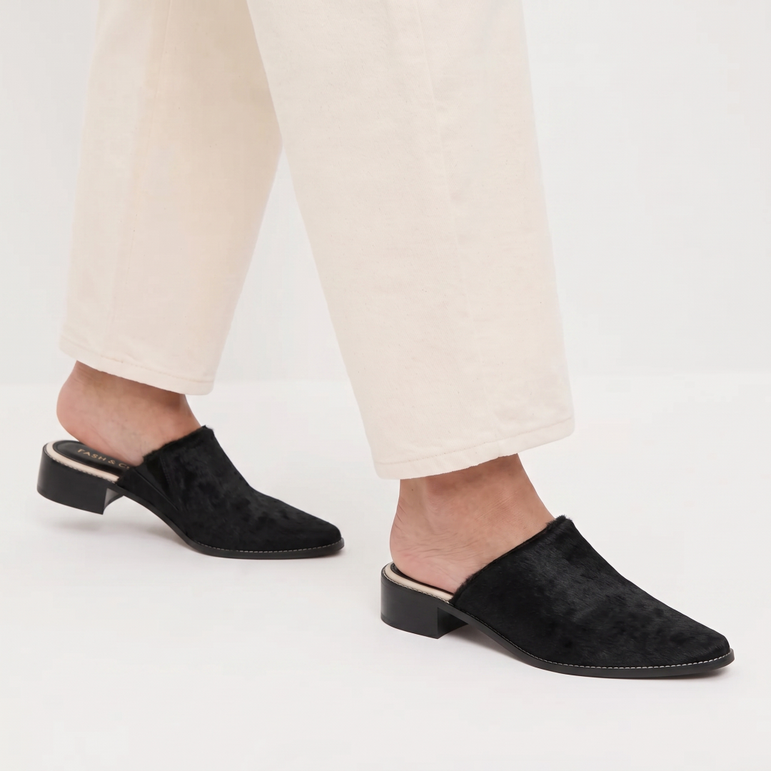 Mule Mary Couro Pelo Black