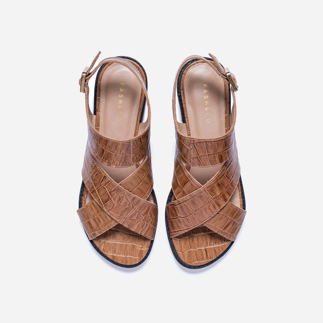 Sandália Bridge Croco Caramel