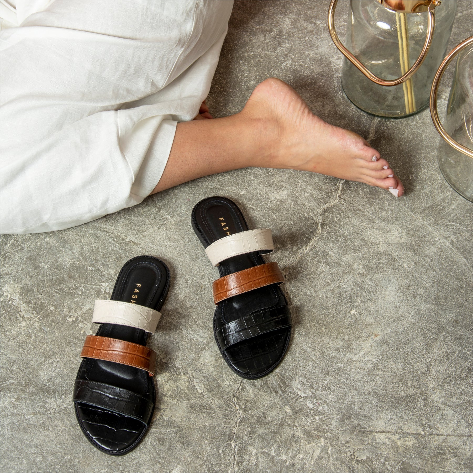 Rasteira Slip Croco Tricolor